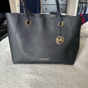 Michael Kors Black Saffiano Leather Tote with Gold Accents